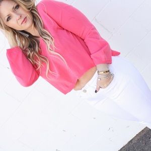 Be Flamazing Hot Pink Knit Crop Sweater Top